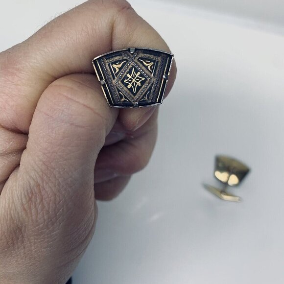 Vintage Unisex amascene Cufflinks Geometric Mod Diamond & Triangle Shapes Spain - Picture 7 of 9